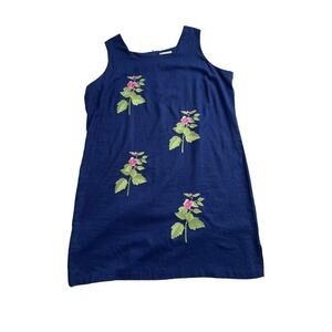 Country Concept Embroidered Midi Dress Plus Size 2X Linen Blend Blue Pink Floral